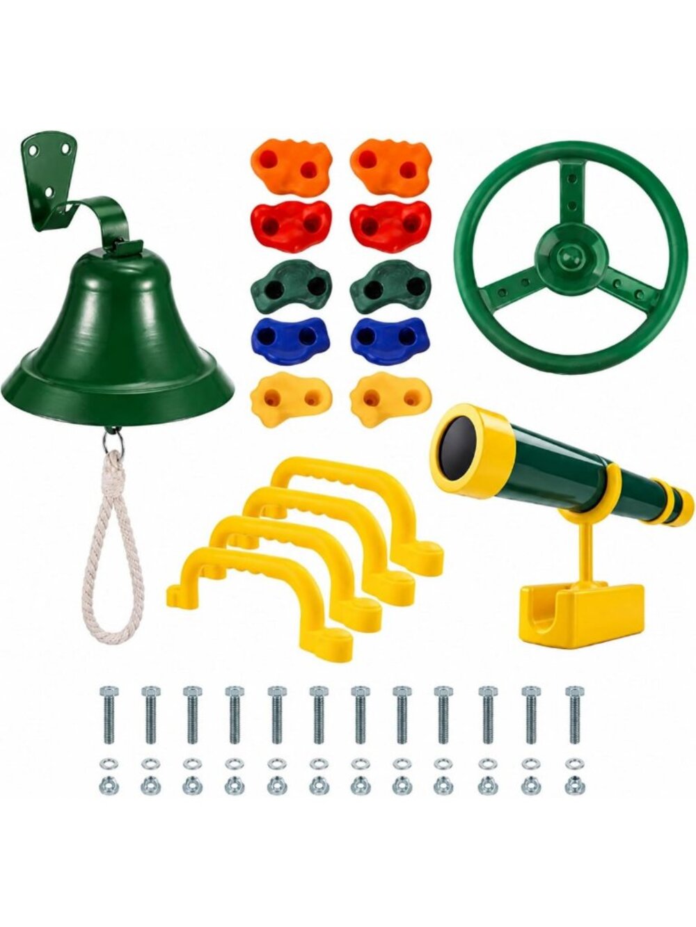Kids' Playground Accessories: Bell Telescope, Wheel & Climbing Holds Set
